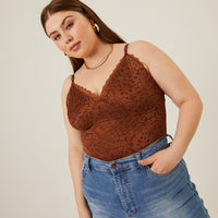 Curve Lacey Cami Tank Plus Size Tops Brown 1XL -2020AVE