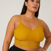 Curve Lacy Padded Bralette Plus Size Intimates Mustard Plus Size One Size -2020AVE