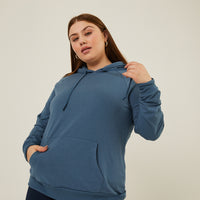 Curve Laid-Back Hoodie Plus Size Tops Blue XL -2020AVE