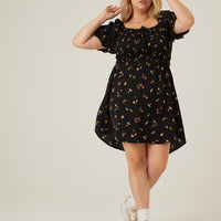 Curve Leaf Print Smocked Dress Plus Size Dresses -2020AVE
