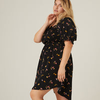 Curve Leaf Print Smocked Dress Plus Size Dresses -2020AVE