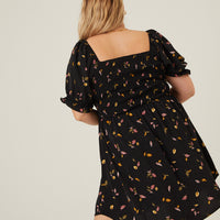 Curve Leaf Print Smocked Dress Plus Size Dresses -2020AVE