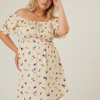 Curve Leaf Print Smocked Dress Plus Size Dresses -2020AVE
