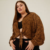Curve Leopard Tie Front Top Plus Size Tops -2020AVE