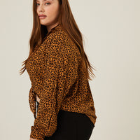 Curve Leopard Tie Front Top Plus Size Tops -2020AVE