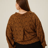 Curve Leopard Tie Front Top Plus Size Tops -2020AVE