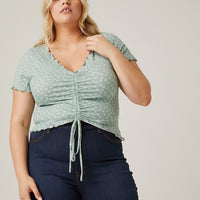 Curve Lettuce Edge Ditsy Print Top Plus Size Tops Green 1XL -2020AVE