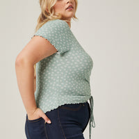Curve Lettuce Edge Ditsy Print Top Plus Size Tops -2020AVE