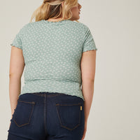 Curve Lettuce Edge Ditsy Print Top Plus Size Tops -2020AVE