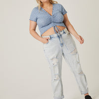 Curve Lettuce Edge Ditsy Print Top Plus Size Tops -2020AVE