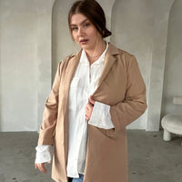 Curve Lightweight Open Blazer Plus Size Outerwear Camel 1XL -2020AVE
