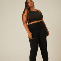 Curve Lightweight Stretch Knit Joggers Plus Size Bottoms Black 1XL -2020AVE