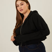 Curve Lightweight Zip Up Hoodie Plus Size Outerwear Black 1XL -2020AVE