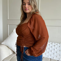 Curve Long Sleeve Double Ruched Top Plus Size Tops -2020AVE