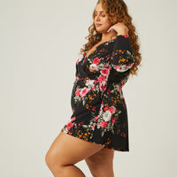 Curve Long Sleeve Floral Romper Plus Size Rompers + Jumpsuits -2020AVE