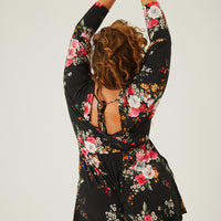 Curve Long Sleeve Floral Romper Plus Size Rompers + Jumpsuits -2020AVE