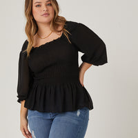 Curve Long Sleeve Smocked Top Plus Size Tops -2020AVE