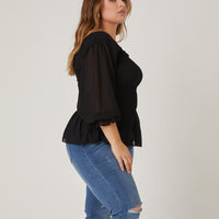 Curve Long Sleeve Smocked Top Plus Size Tops -2020AVE