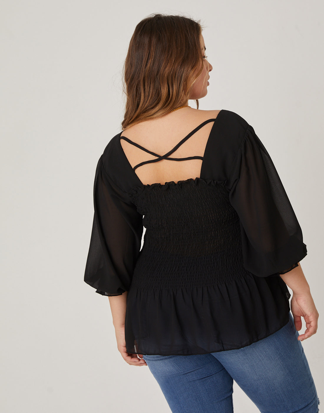 Curve Long Sleeve Smocked Top Plus Size Tops -2020AVE