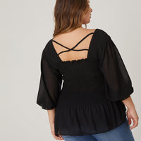 Curve Long Sleeve Smocked Top Plus Size Tops -2020AVE