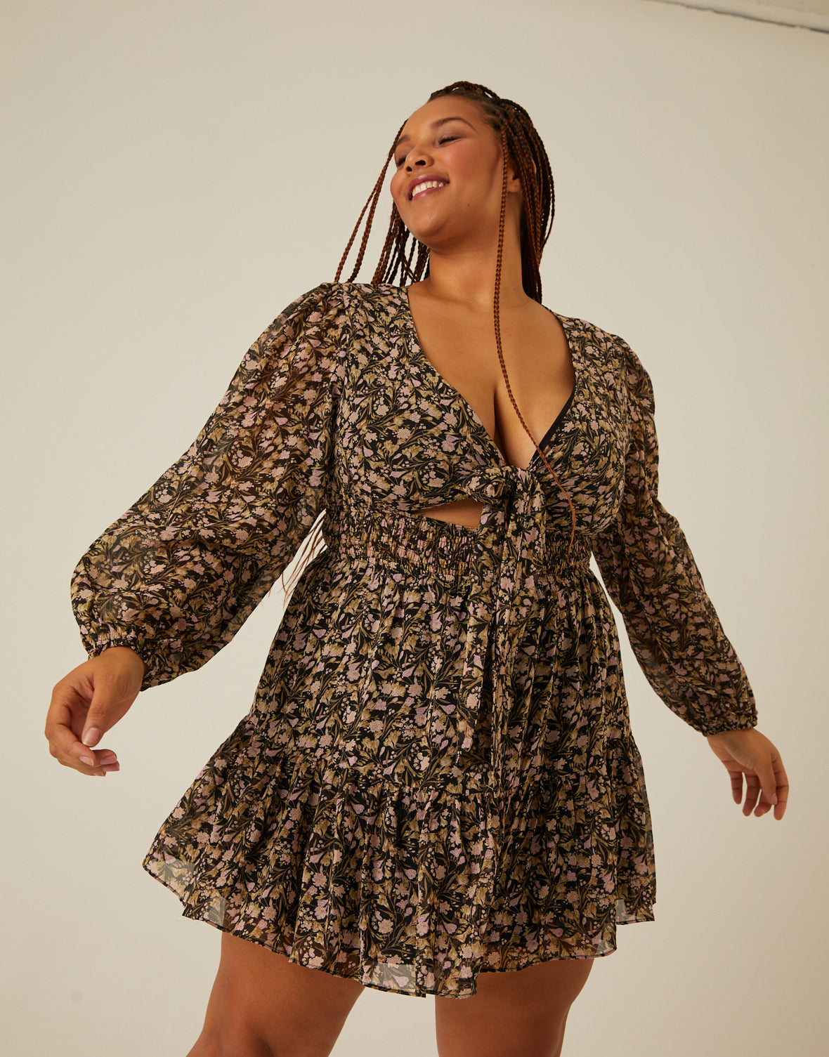Plus Size Long Sleeve Tie Front Floral Dress 2020AVE Plus Size Long Sleeve Tie Front Floral Dress 2020AVE