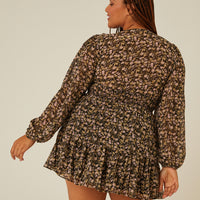 Curve Long Sleeve Tie Front Floral Dress Plus Size Dresses -2020AVE