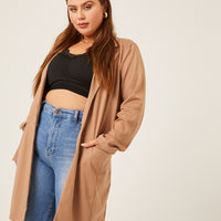 Curve Longline Knit Blazer Plus Size Outerwear -2020AVE