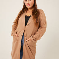 Curve Longline Knit Blazer Plus Size Outerwear -2020AVE