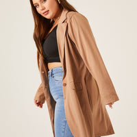 Curve Longline Knit Blazer Plus Size Outerwear Brown 1XL -2020AVE