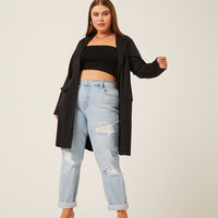 Curve Longline Knit Blazer Plus Size Outerwear -2020AVE