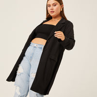 Curve Longline Knit Blazer Plus Size Outerwear -2020AVE