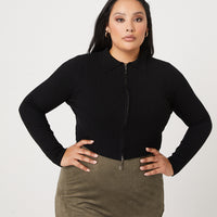 Curve Zip Up Crop Top Plus Size Tops Black 1XL -2020AVE