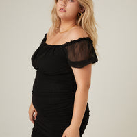 Curve Mesh Ruched Dress Plus Size Dresses -2020AVE
