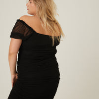 Curve Mesh Ruched Dress Plus Size Dresses -2020AVE