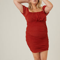 Curve Mesh Ruched Dress Plus Size Dresses -2020AVE