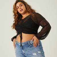 Curve Mesh Ruched Up Top Plus Size Tops -2020AVE