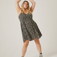 Curve Mini Floral Spaghetti Strap Sundress Plus Size Dresses Black 1XL -2020AVE