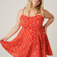 Curve Mini Floral Spaghetti Strap Sundress Plus Size Dresses Red 1XL -2020AVE