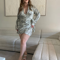 Curve Modern Leaf Print Wrap Dress Plus Size Dresses -2020AVE