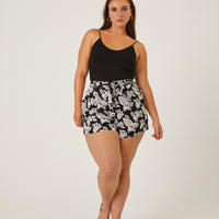 Curve Monochromatic Tropical Shorts Plus Size Bottoms -2020AVE