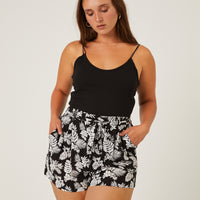Curve Monochromatic Tropical Shorts Plus Size Bottoms -2020AVE