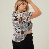 Curve Newspaper Mesh Tee Plus Size Tops -2020AVE