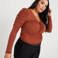 Curve Ruched Sleeve Top Plus Size Tops -2020AVE