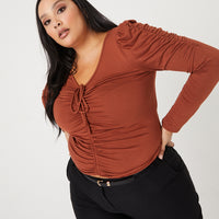 Curve Ruched Sleeve Top Plus Size Tops Orange 1XL -2020AVE