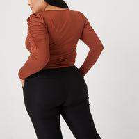 Curve Ruched Sleeve Top Plus Size Tops -2020AVE
