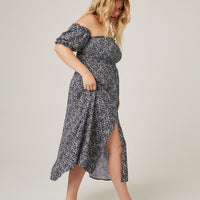 Curve Off Shoulder Ditsy Midi Dress Plus Size Dresses -2020AVE