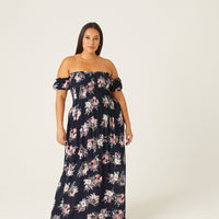 Curve Off Shoulder Floral Maxi Dress Plus Size Dresses -2020AVE