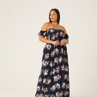 Curve Off Shoulder Floral Maxi Dress Plus Size Dresses -2020AVE