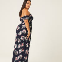 Curve Off Shoulder Floral Maxi Dress Plus Size Dresses -2020AVE