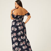 Curve Off Shoulder Floral Maxi Dress Plus Size Dresses -2020AVE